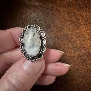 925 silver white buffalo ring with Decorative Silver Border